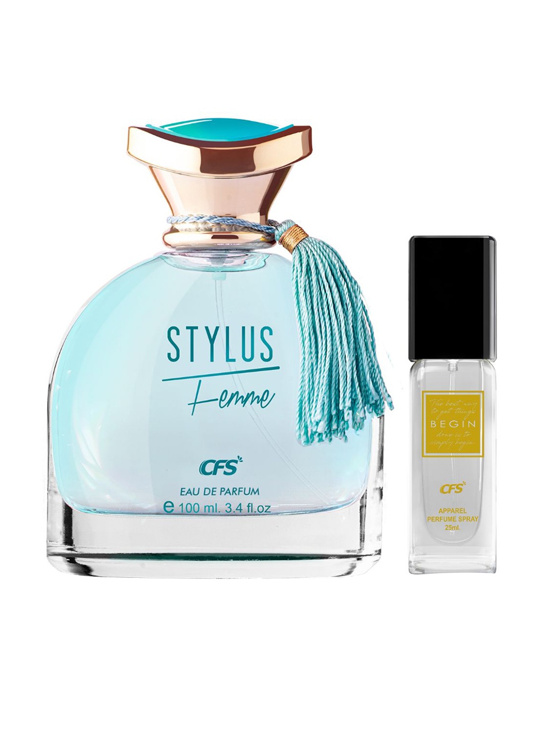 

CFS Set of Stylus Femme Blue Eau De Parfum - 100ml & Begin Gold Apparel Perfume - 25ml