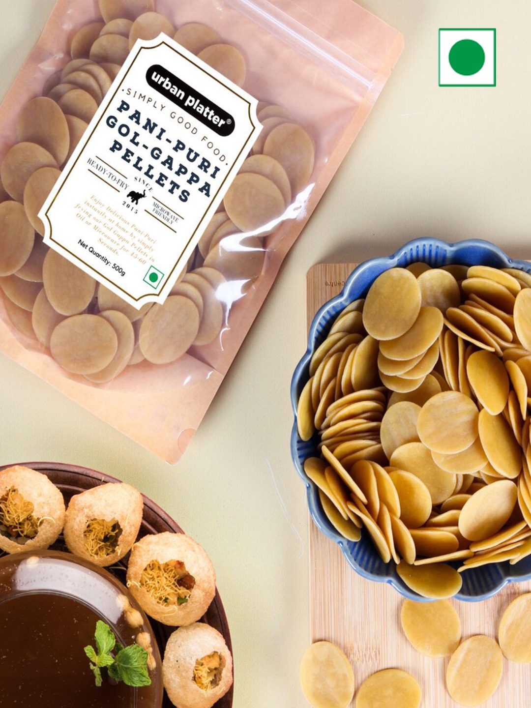 

URBAN PLATTER Ready To Fry Dry Gol Gappa- 500g, Tan