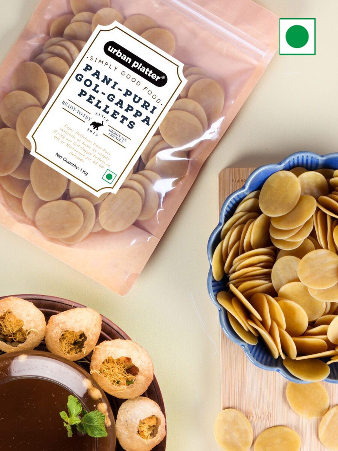 

URBAN PLATTER Ready To Fry Dry Gol Gappa -1Kg, Tan