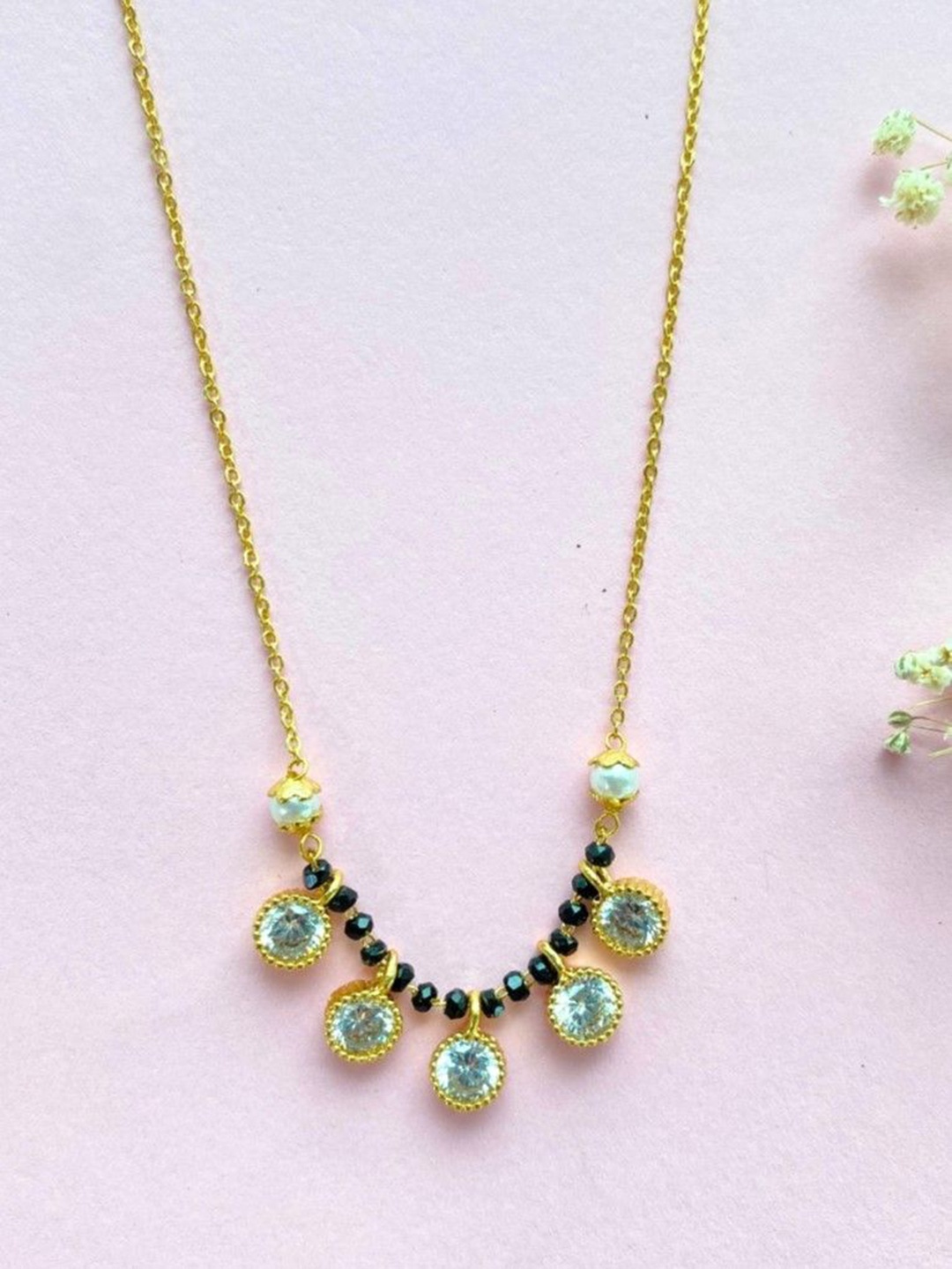 

Zeraki Jewels Gold-Plated Artificial Stones and Beads Mangalsutra