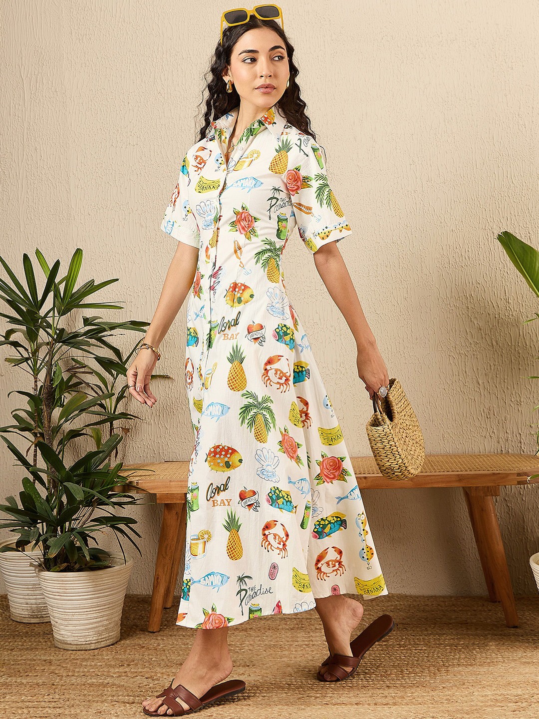 

Uptownie Fit and Flare Cotton Shirt Dress, White