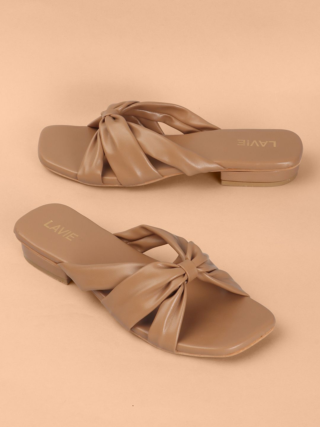 

Lavie Block Square Toe Knot Detail Block Heels, Beige