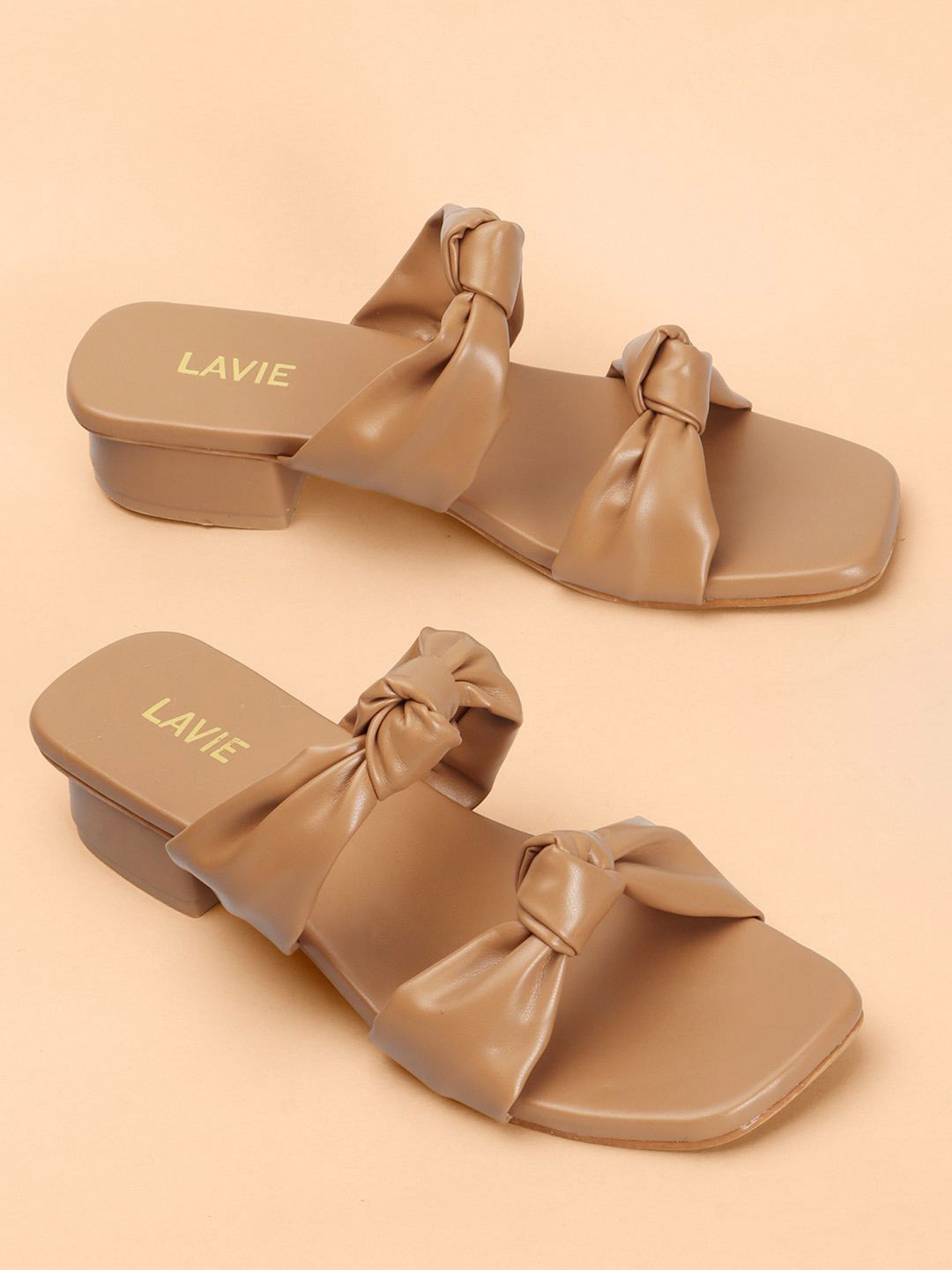 

Lavie Textured Block Sandals with Bows, Beige
