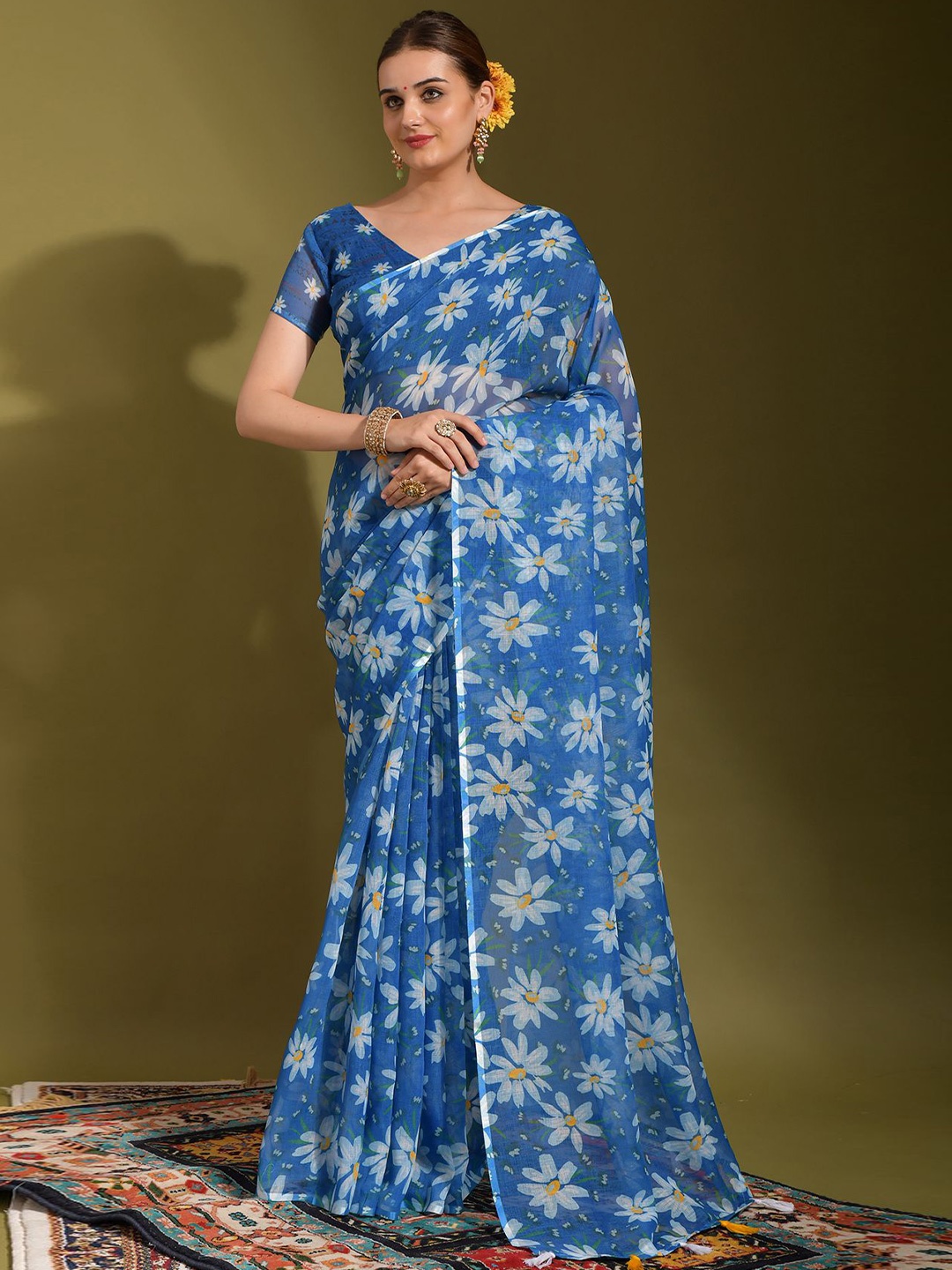 

Kalista Floral Saree With Tassels, Blue
