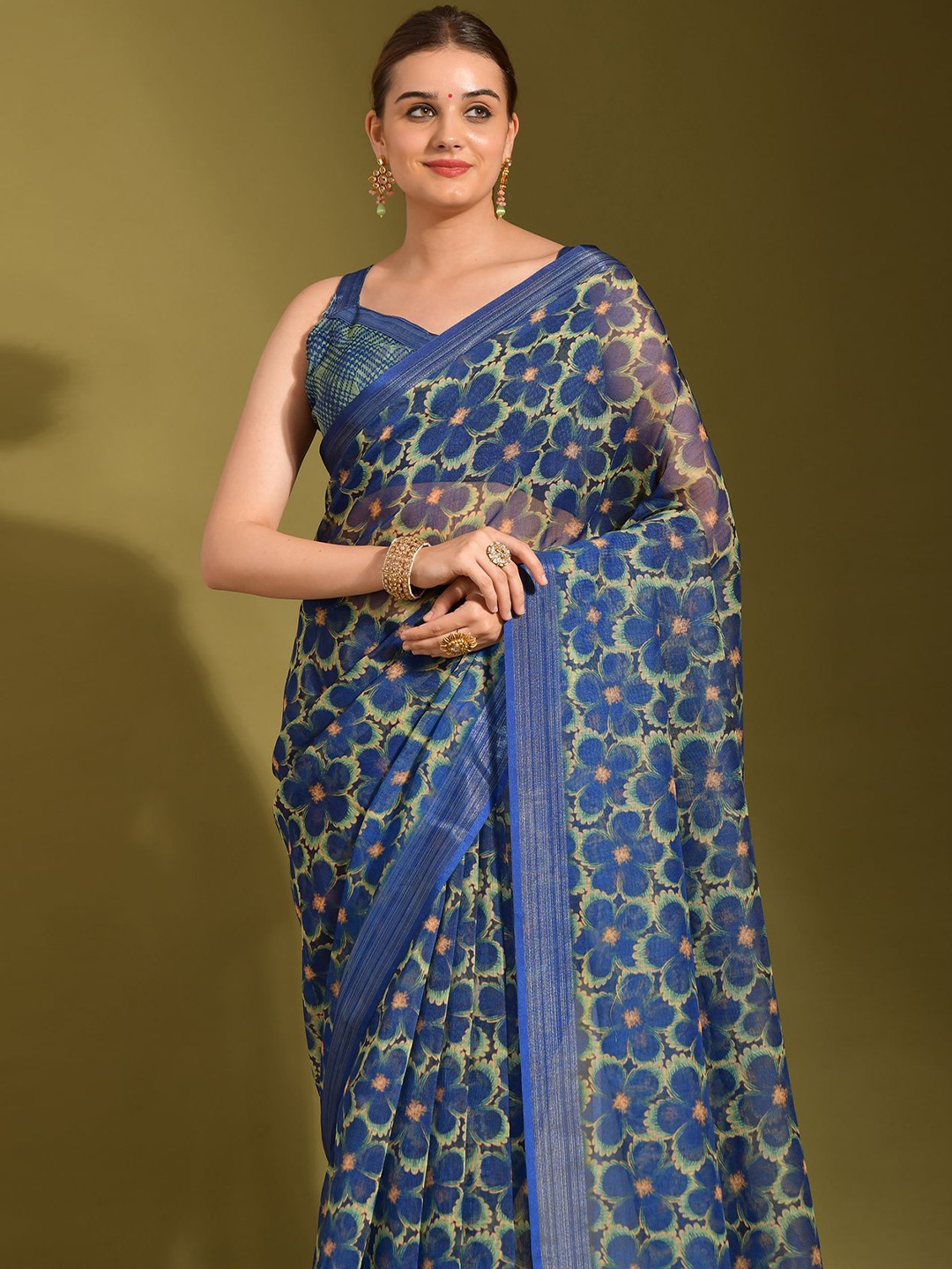 

Kalista Floral Saree, Navy blue
