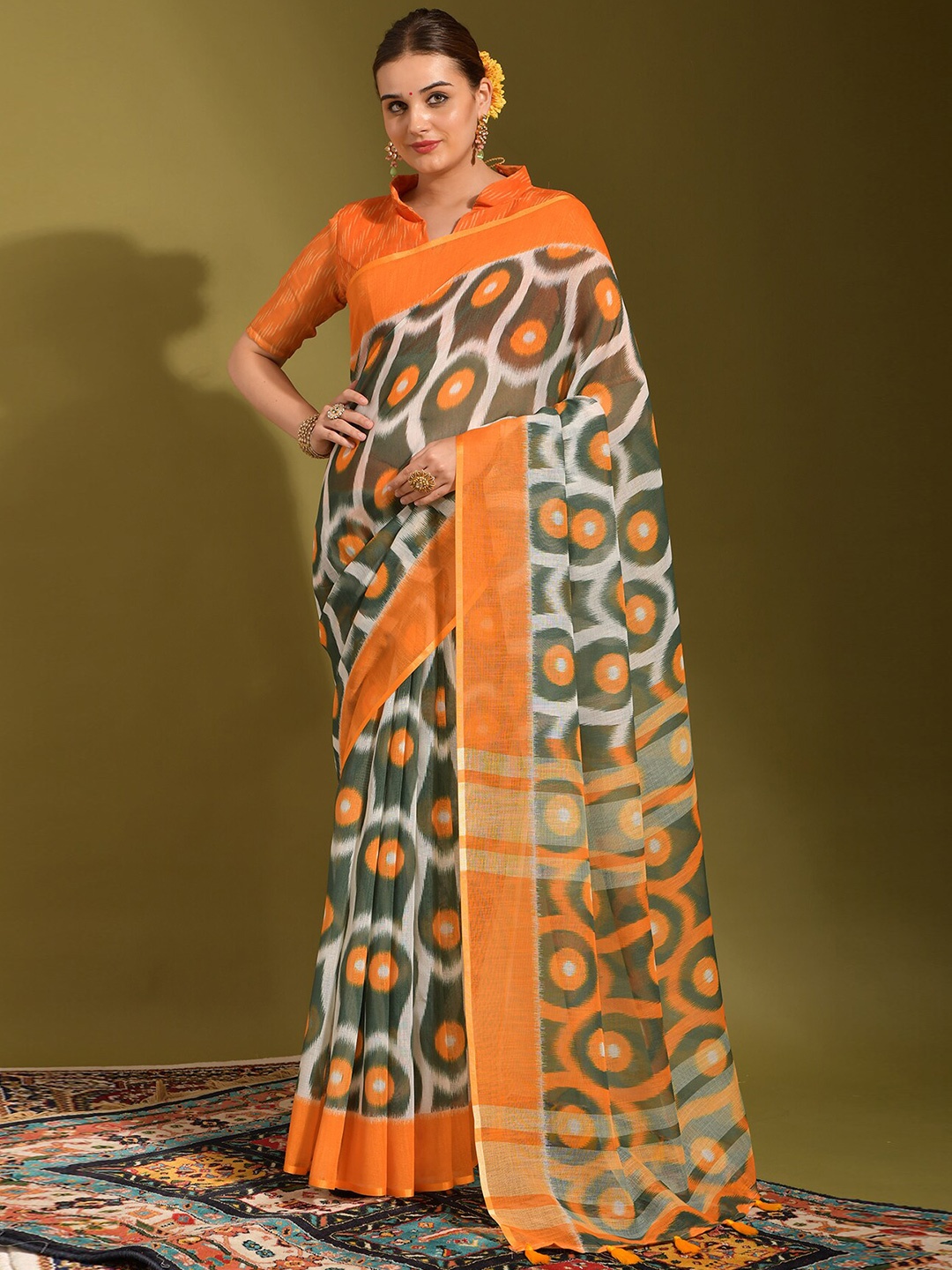 

Kalista Saree with blouse piece, Orange