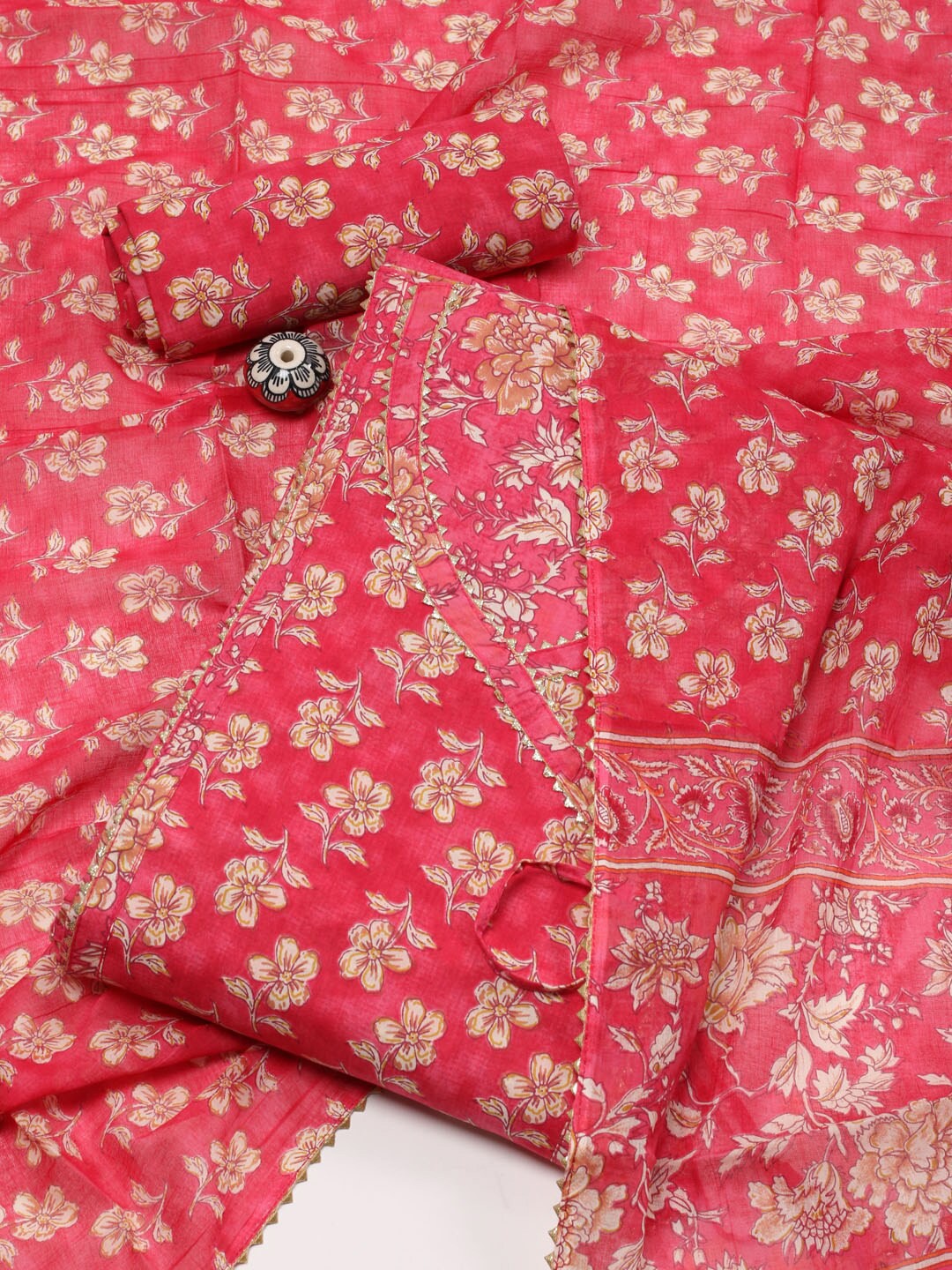 

Meena Bazaar Floral Printed Unstitched Dress Material, Pink