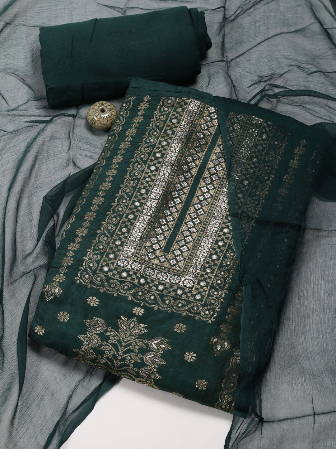 

Meena Bazaar Floral Art Silk Unstitched Dress Material, Green