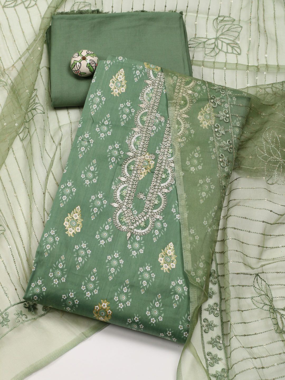 

Meena Bazaar Printed Unstitched Dress Material, Green