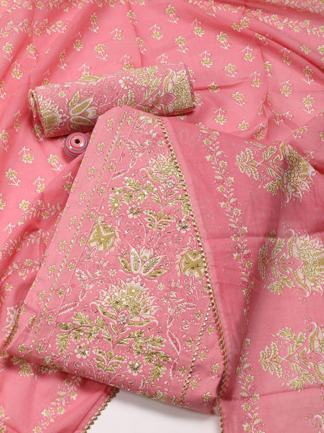 

Meena Bazaar Printed Unstitched Dress Material, Pink