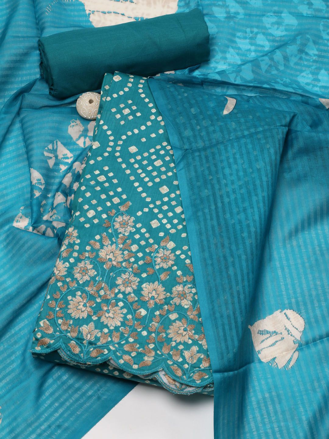 

Meena Bazaar Floral Printed Unstitched Dress Material, Blue