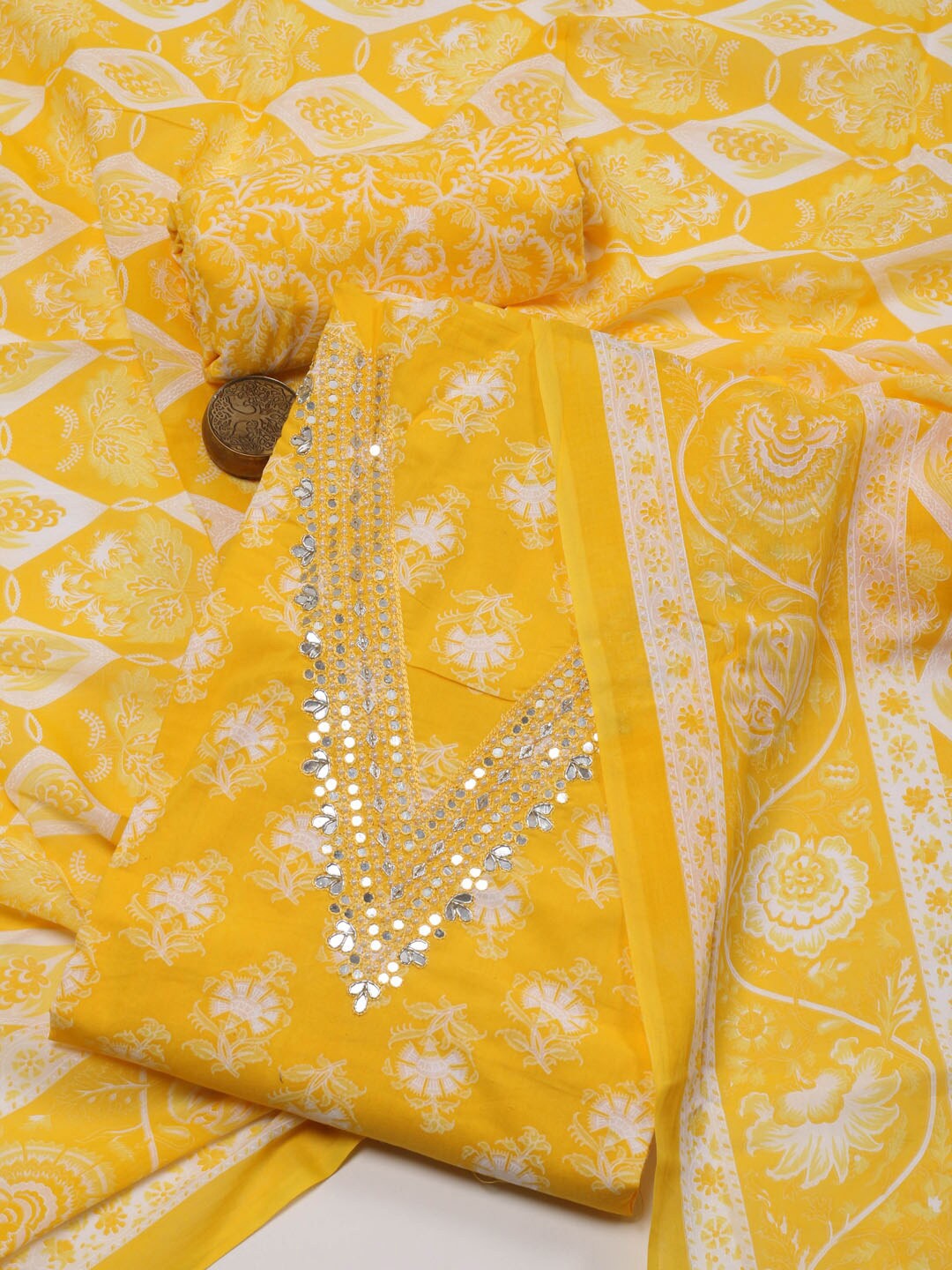 

Meena Bazaar Printed Unstitched Dress Material, Yellow