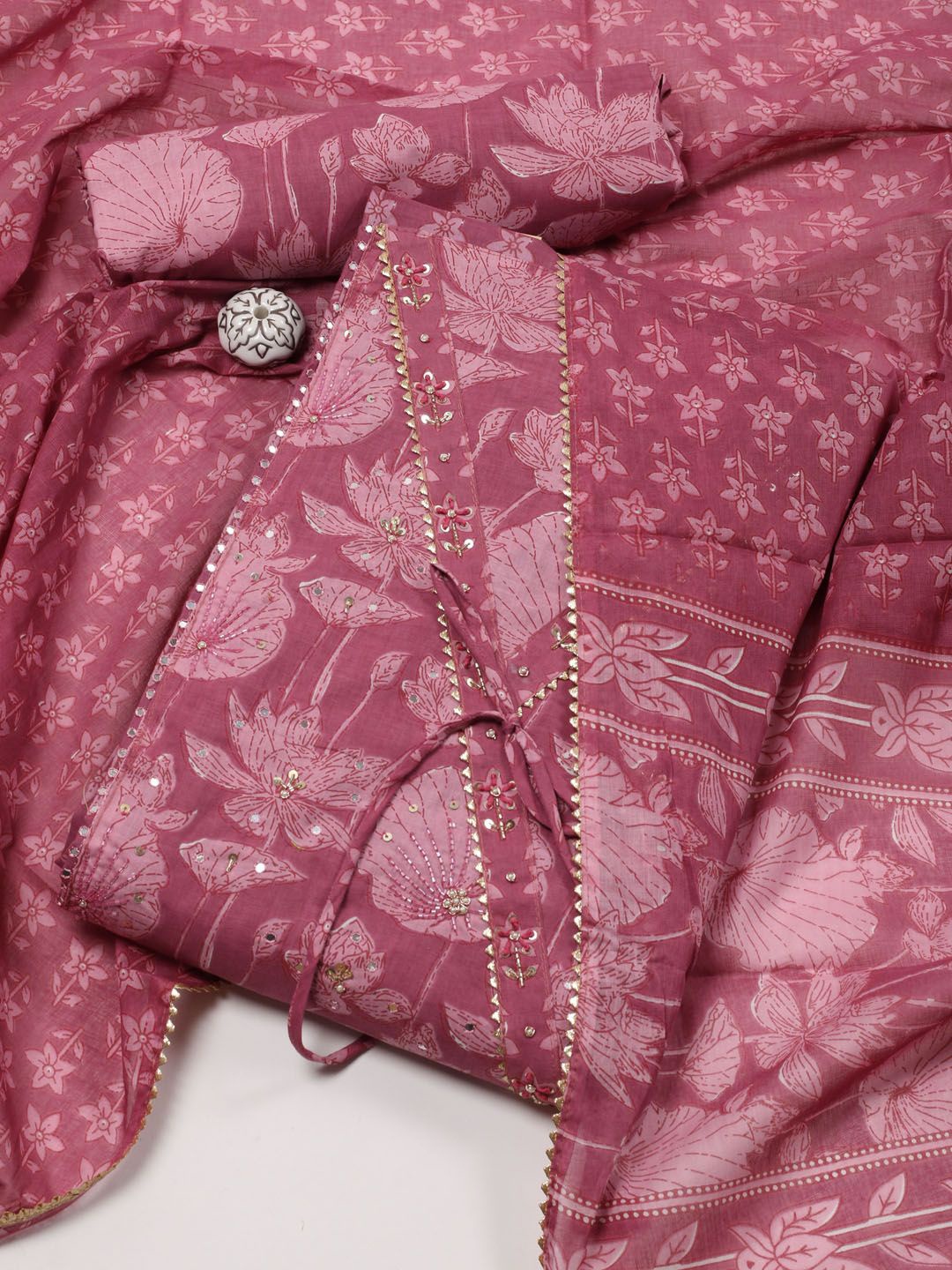 

Meena Bazaar Printed Unstitched Dress Material, Pink