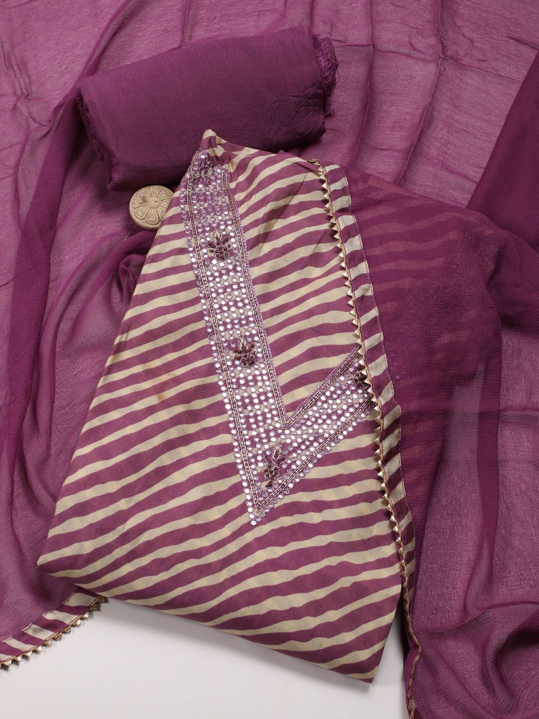 

Meena Bazaar Printed Unstitched Dress Material, Mauve
