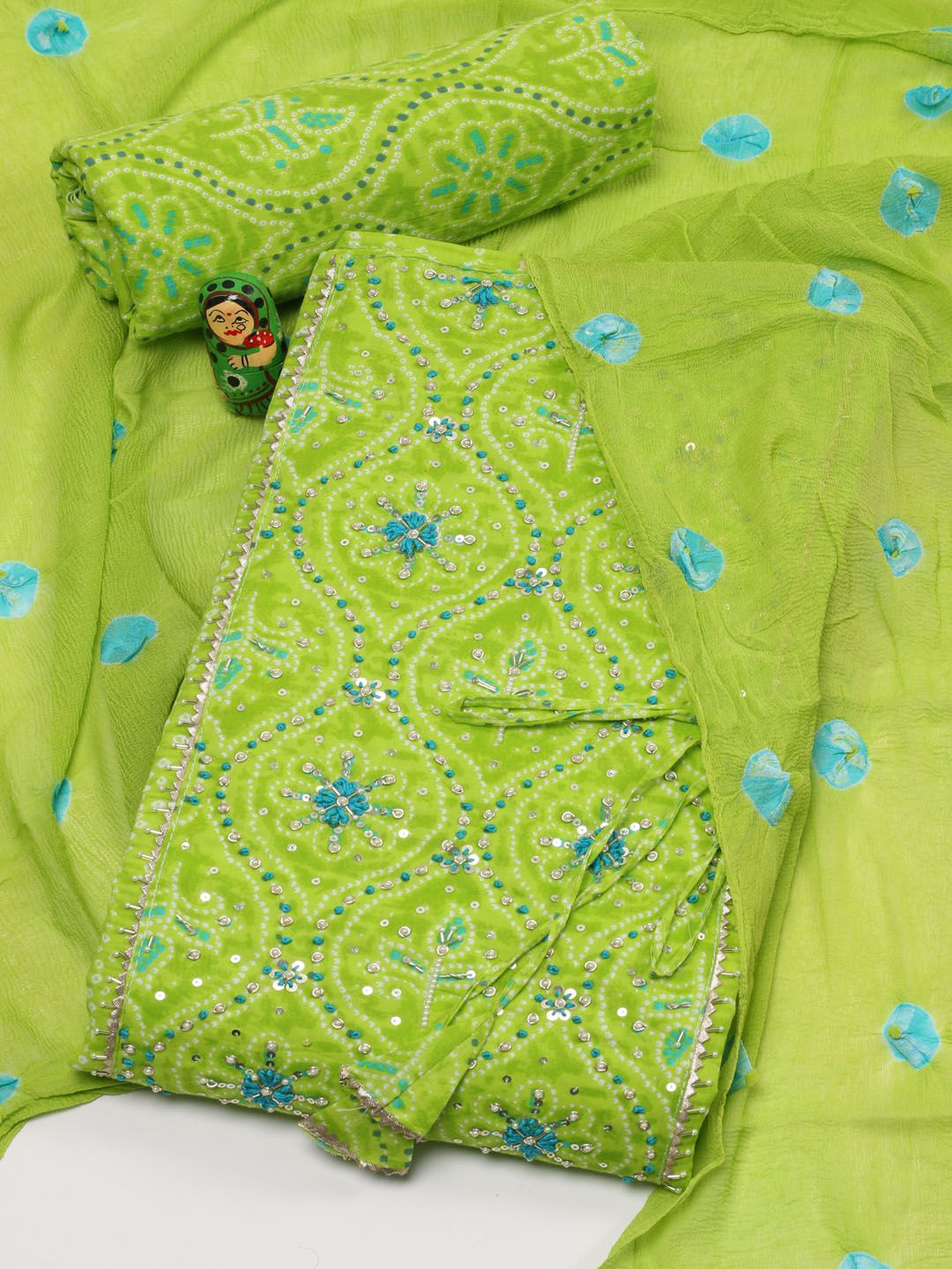 

Meena Bazaar Floral Printed Unstitched Dress Material, Green