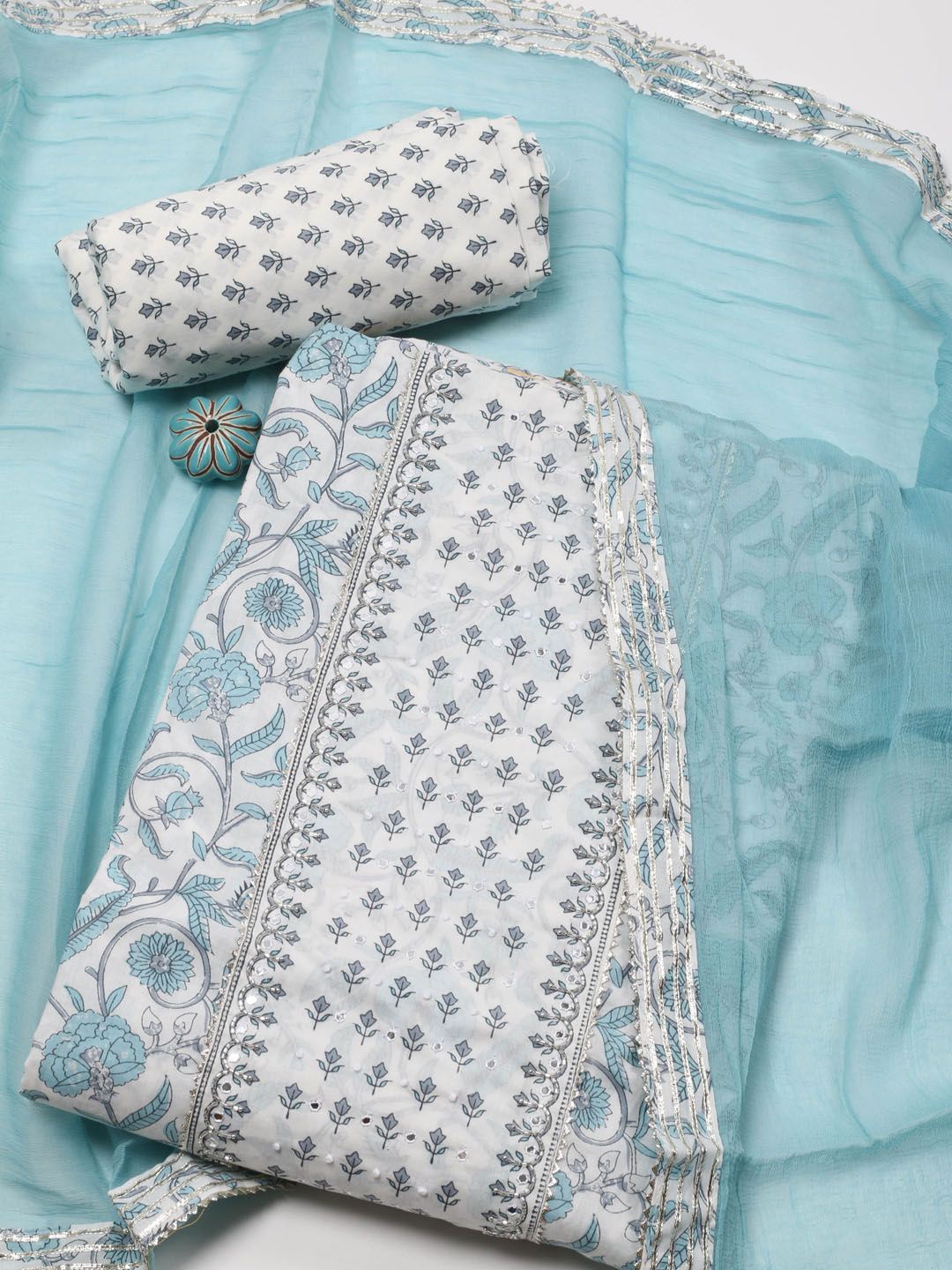 

Meena Bazaar Printed Unstitched Dress Material, Cream