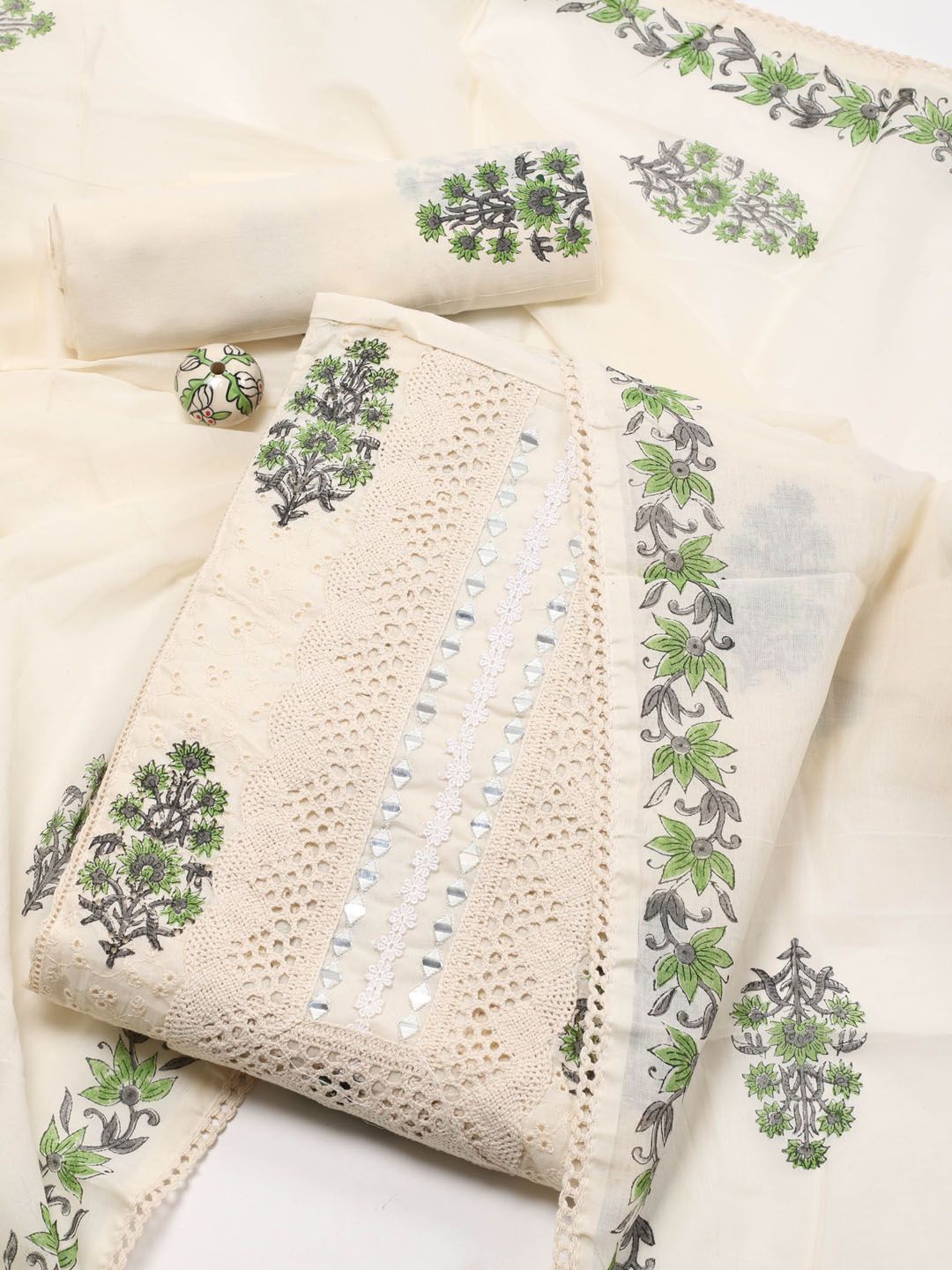 

Meena Bazaar Embroidered Unstitched Dress Material, Cream