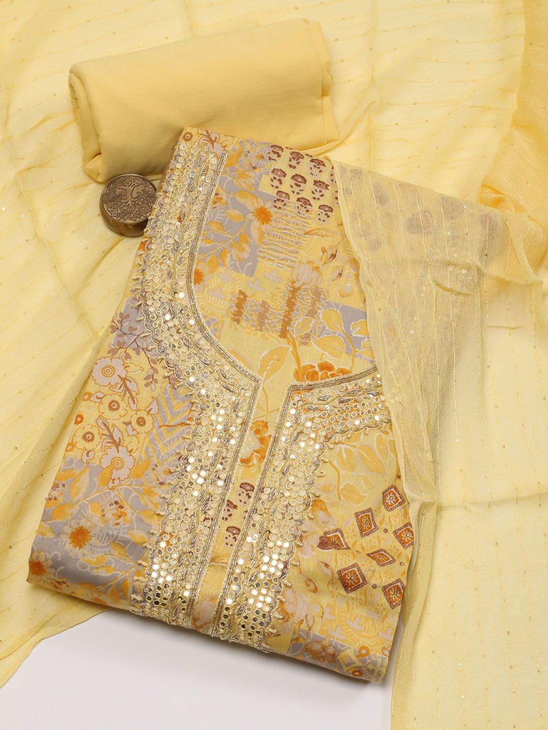 

Meena Bazaar Printed Unstitched Dress Material, Yellow