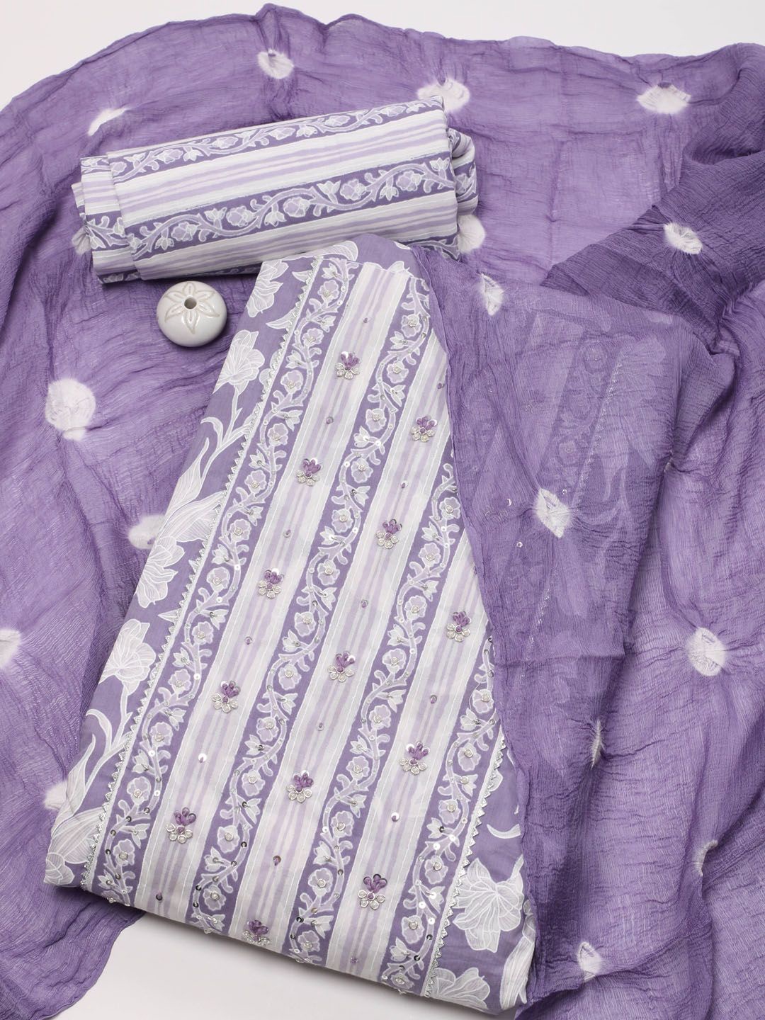 

Meena Bazaar Printed Unstitched Dress Material, Lavender