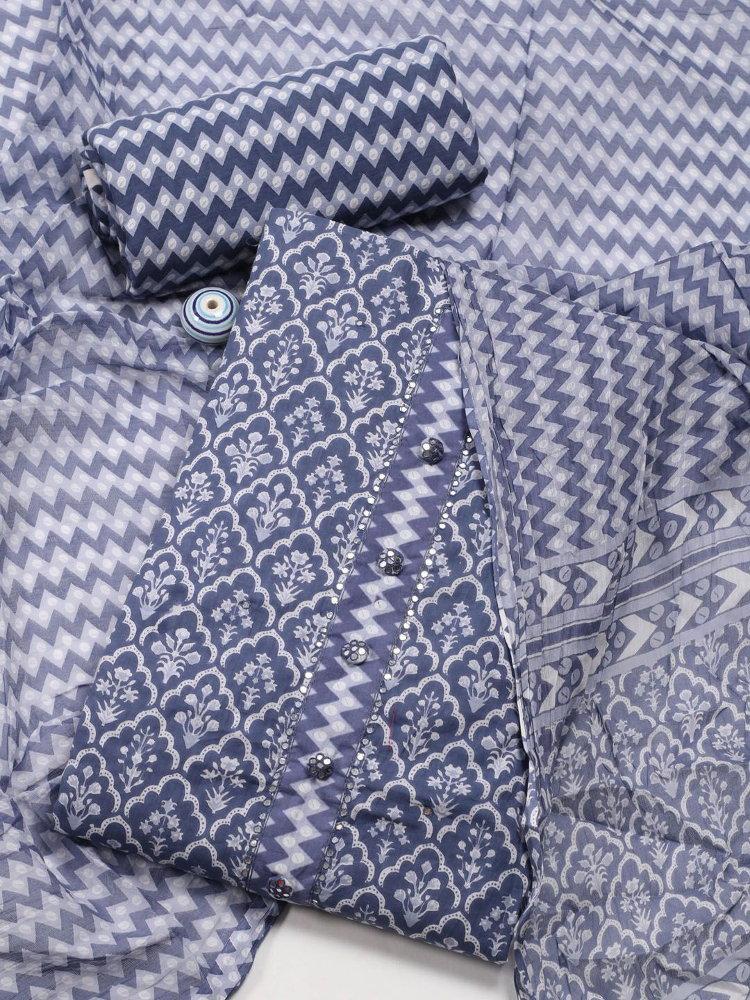 

Meena Bazaar Floral Printed Unstitched Dress Material, Blue