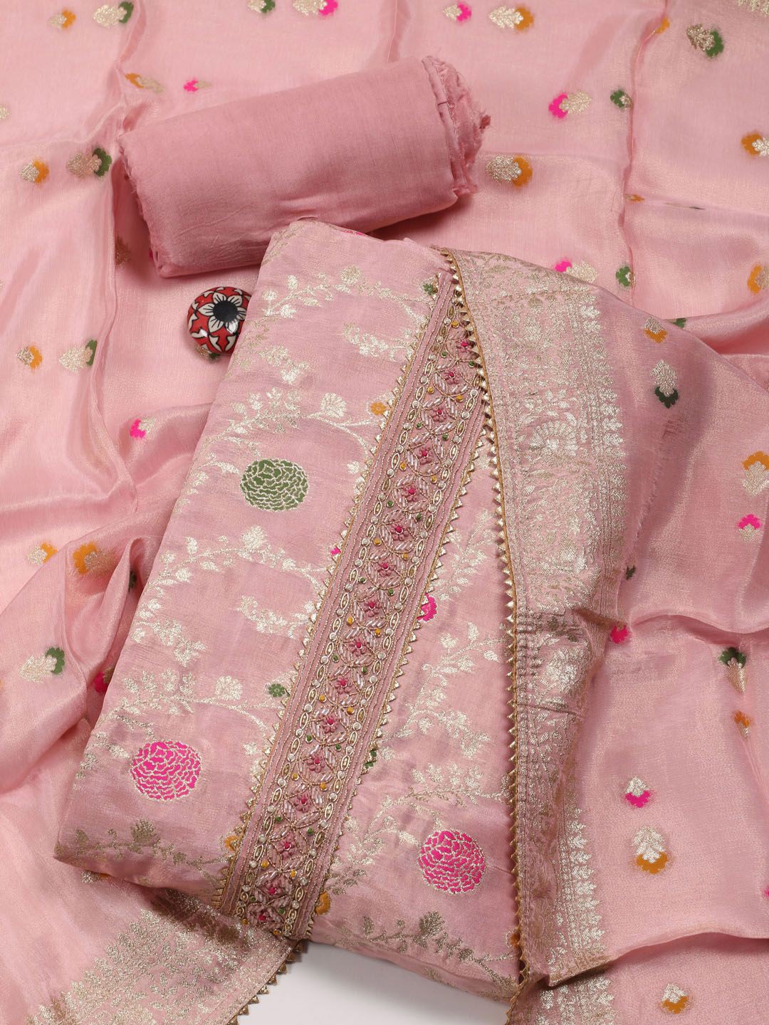 

Meena Bazaar Printed Unstitched Dress Material, Pink