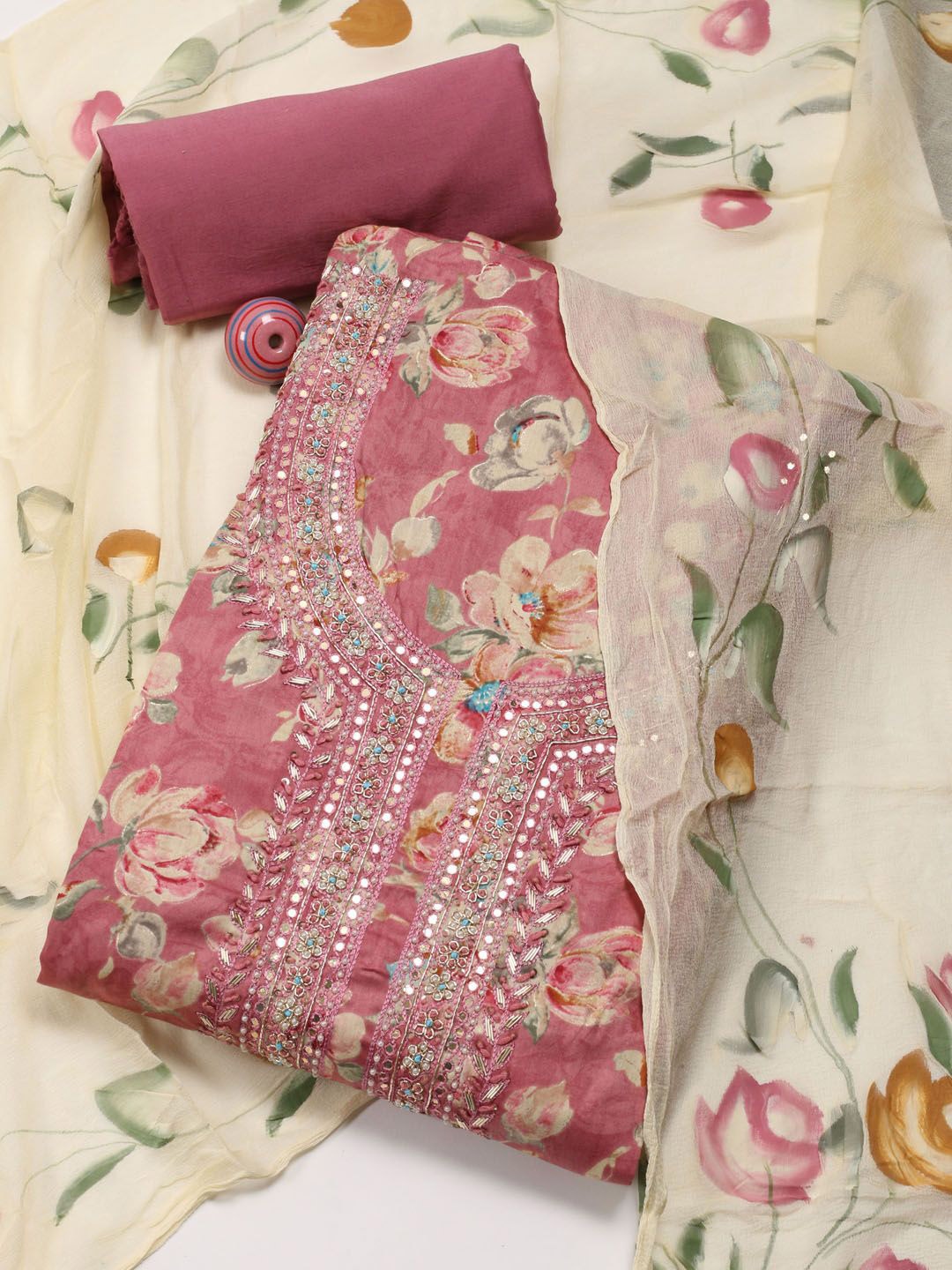 

Meena Bazaar Printed Unstitched Dress Material, Pink