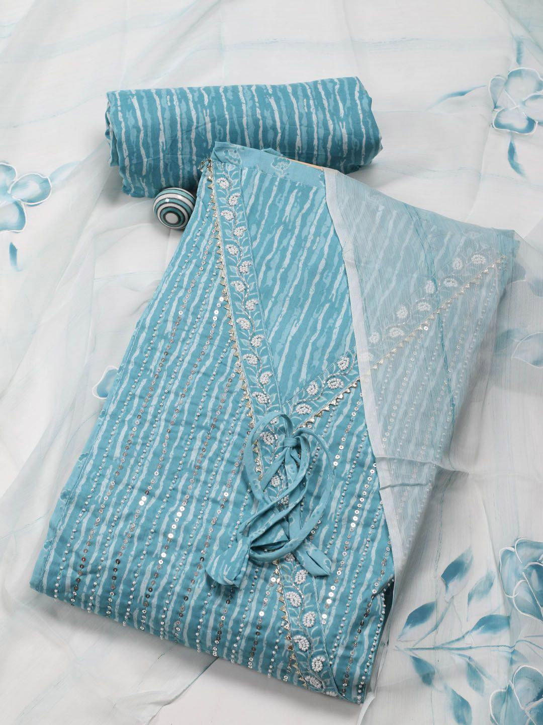 

Meena Bazaar Printed Unstitched Dress Material, Blue