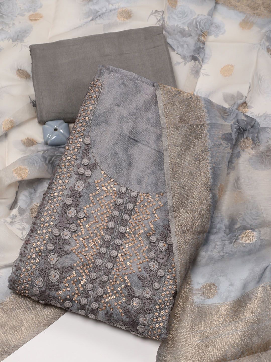 

Meena Bazaar Printed Unstitched Dress Material, Grey
