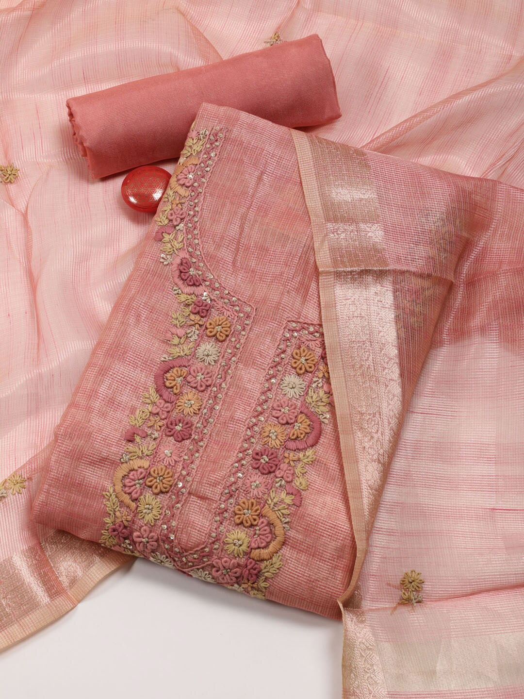 

Meena Bazaar Embroidered Unstitched Dress Material, Pink