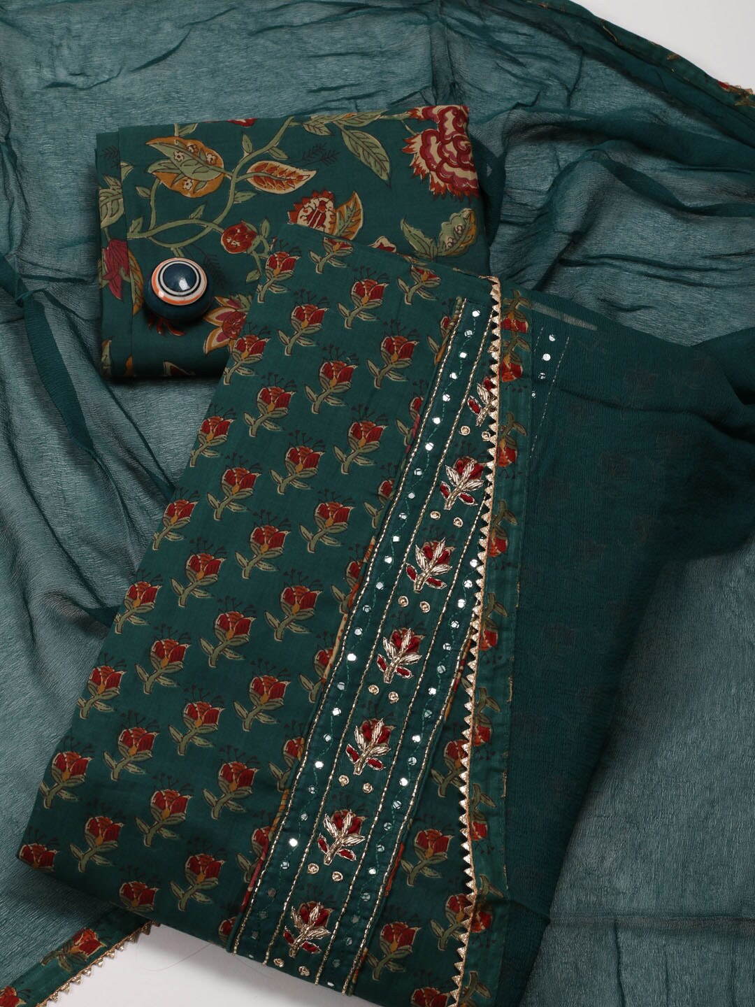 

Meena Bazaar Printed Unstitched Dress Material, Green