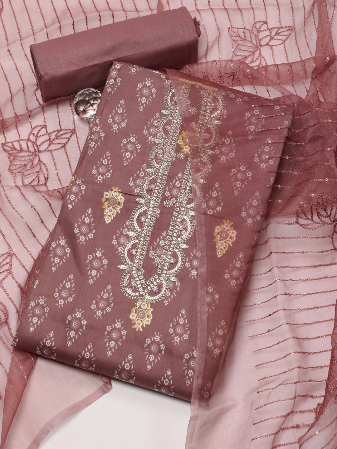 

Meena Bazaar Printed Cotton Unstitched Dress Material, Pink