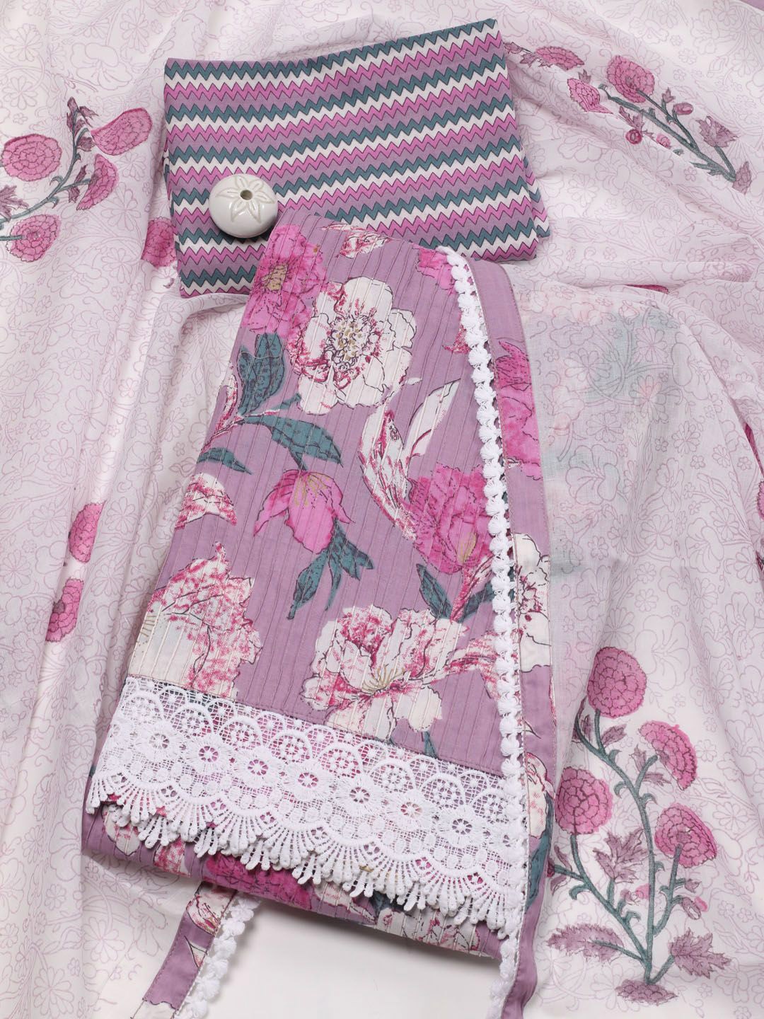 

Meena Bazaar Printed Unstitched Dress Material, Mauve