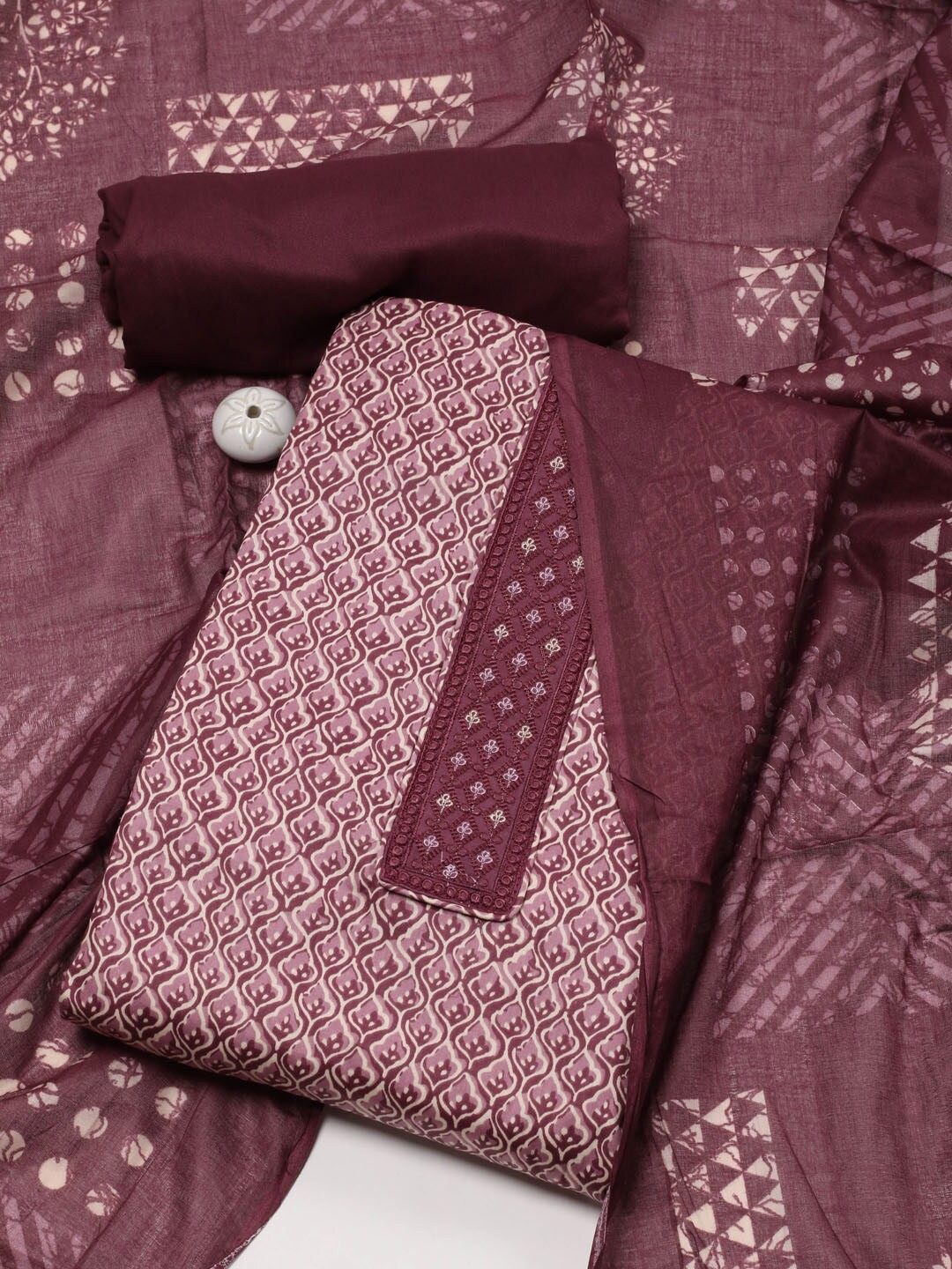 

Meena Bazaar Ethnic Motifs Printed Unstitched Dress Material, Purple