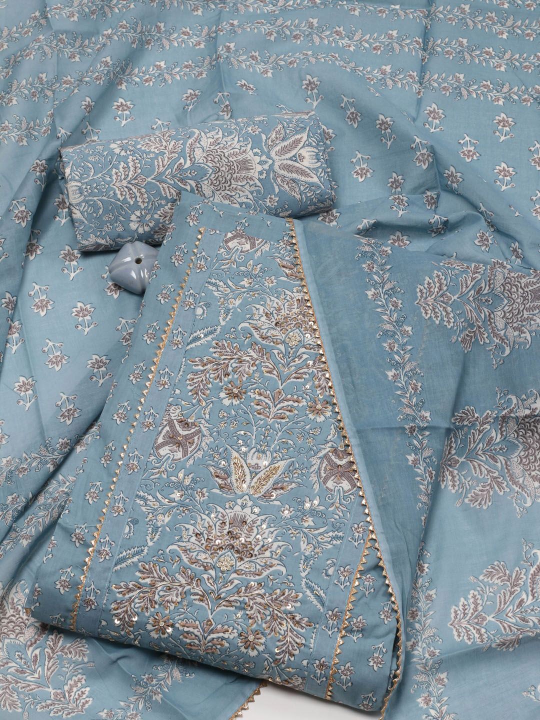 

Meena Bazaar Printed Unstitched Dress Material, Blue