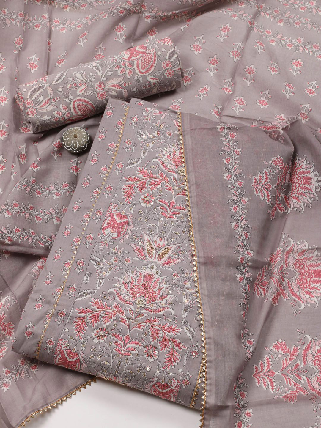 

Meena Bazaar Printed Unstitched Dress Material, Grey