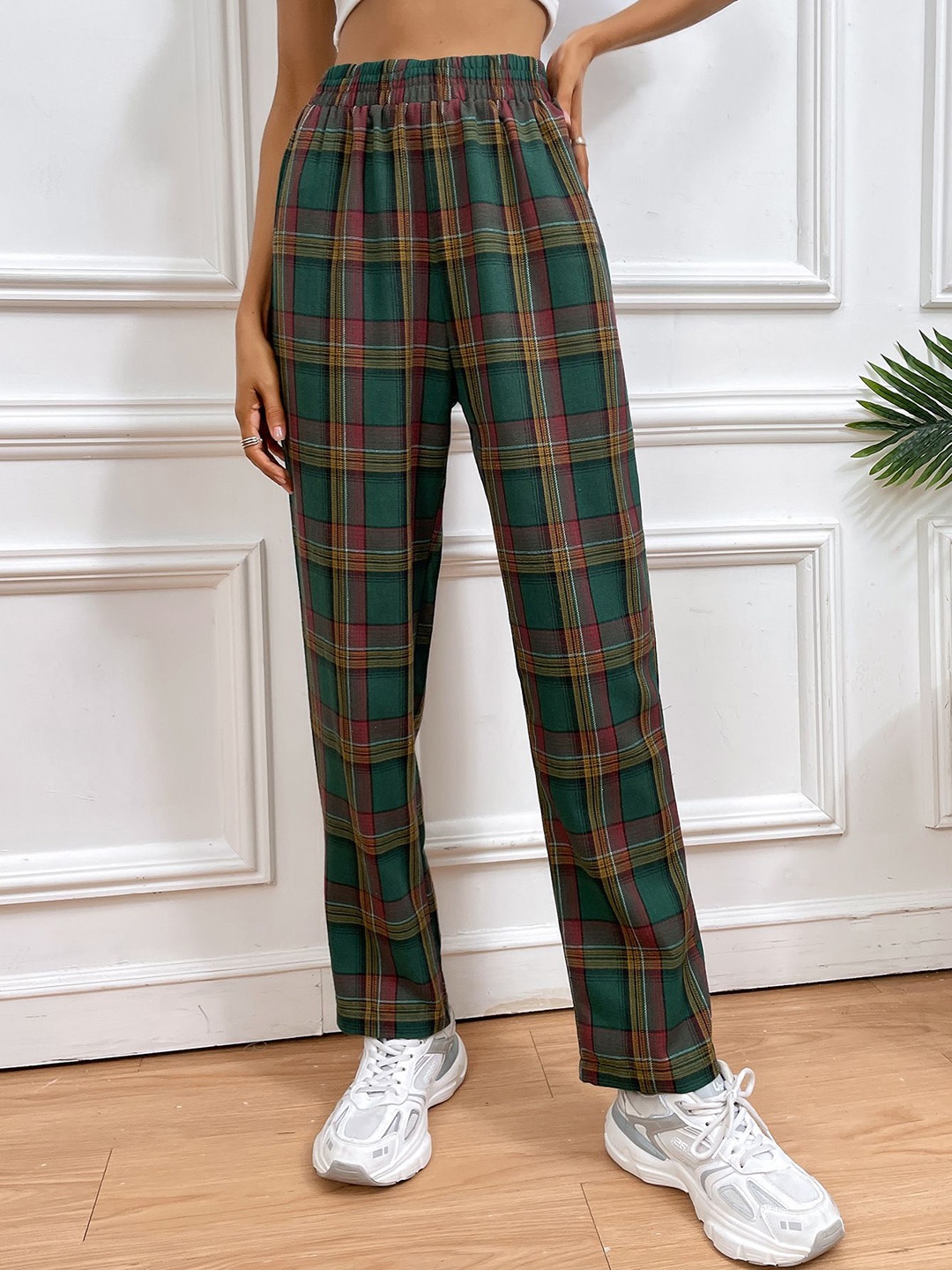 

StyleCast x Revolte Women Checked Trousers, Green