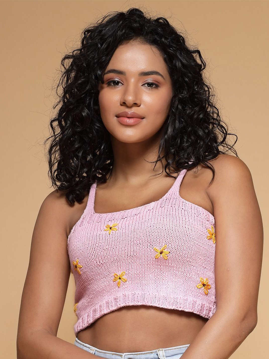 

Velvery Embellished Cotton Crochet Crop Top, Pink