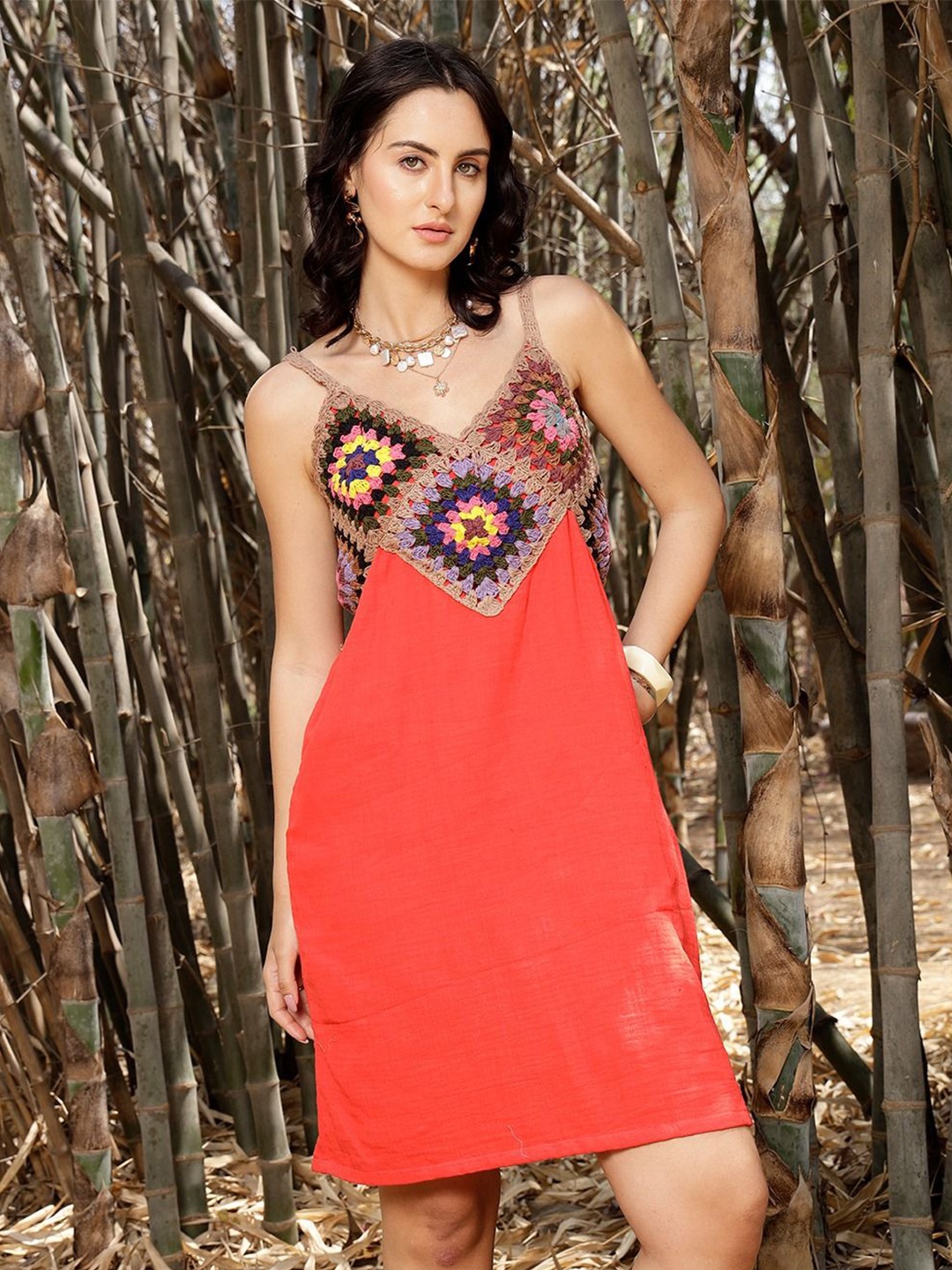 

Velvery Vintage Crochet A-Line Beachwear Dress, Red