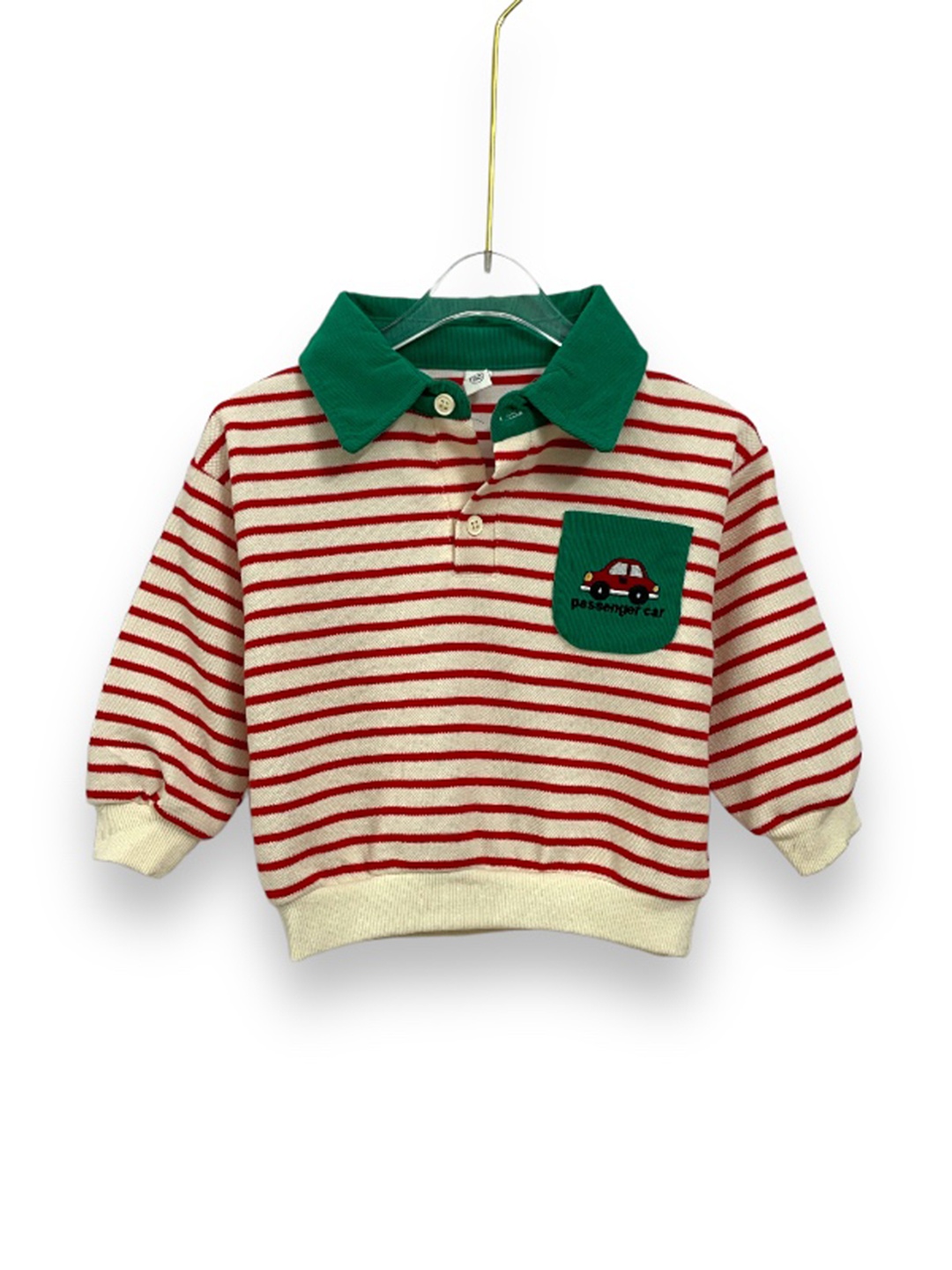 

TrendyKid Boys Striped Polo Collar Pockets T-shirt, Red