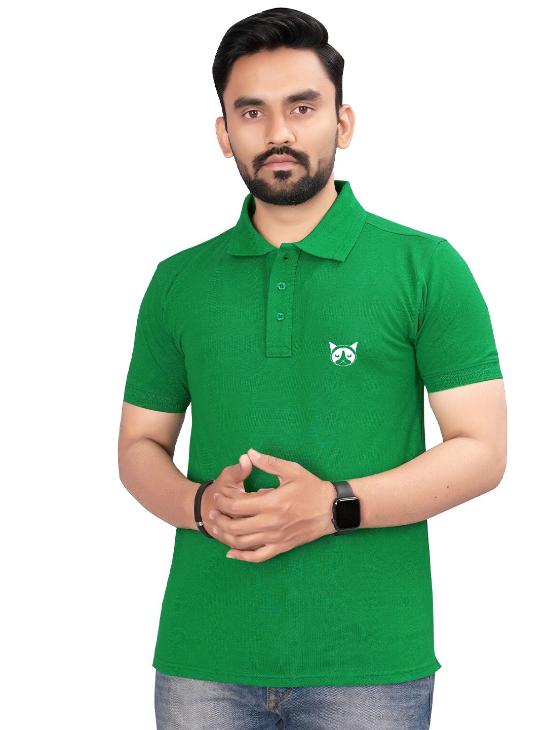 

Divra Clothing Men Polo Collar Pure Cotton T-shirt, Green