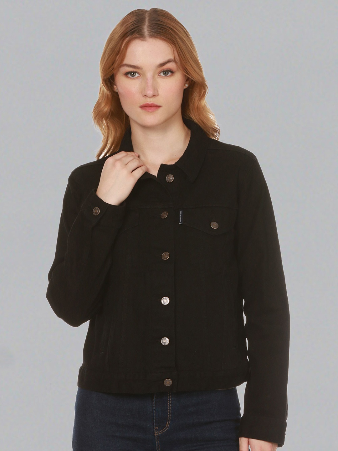 Dream of Glory Inc Women Lightweight Crop Outdoor Denim Jacket, Black