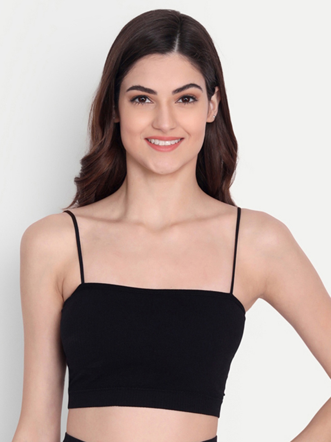 

Gopalvilla Medium Coverage Lightly Padded Bralette Bra- All Day Comfort, Black