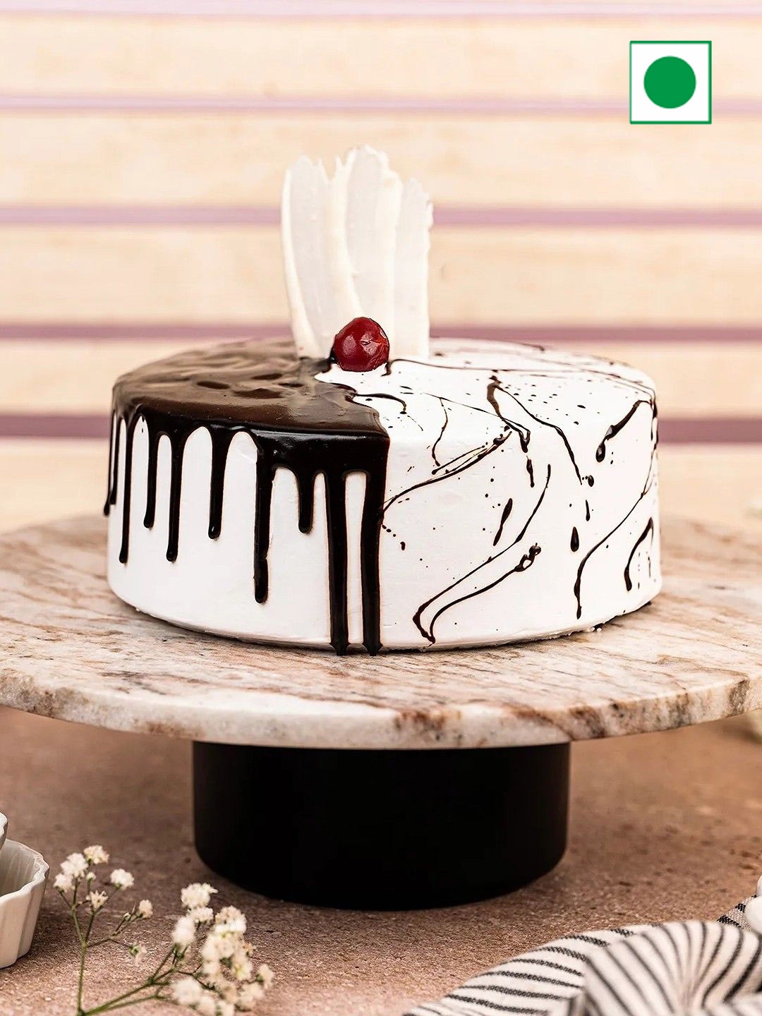 fnp Creamy Drip Black Forest Flavor Eggless Round Cake - 1kg, Brown