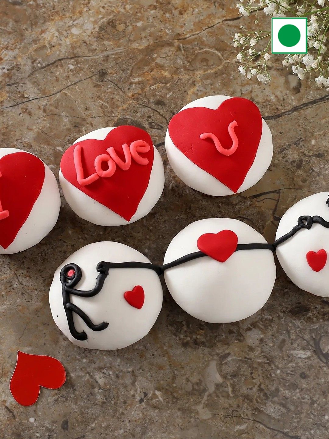 

fnp 24-Pcs I Love You Fondant Chocolate Flavor Eggless Round Cup Cakes 1Kg, White