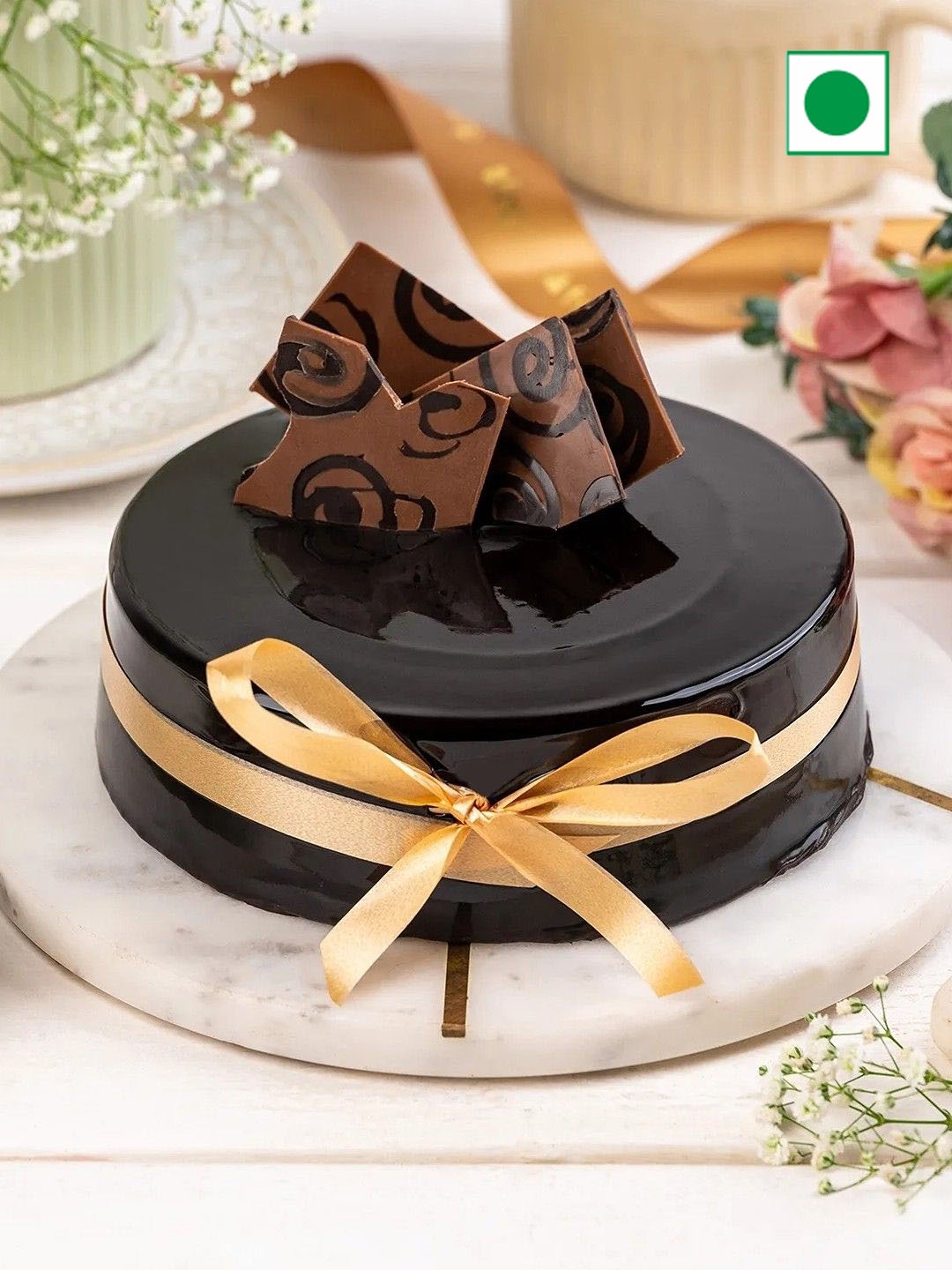 

fnp Decorated Chocolate Truffle Eggless Round Cake - 1kg, Brown