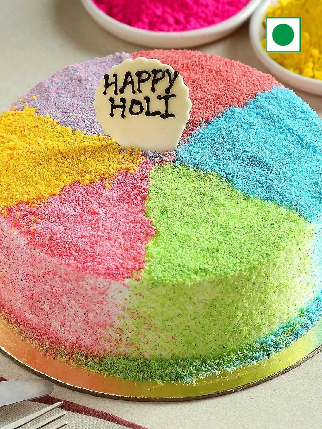 

fnp Holi Colourful Black Forest Eggless Round Cake- 1kg, Blue