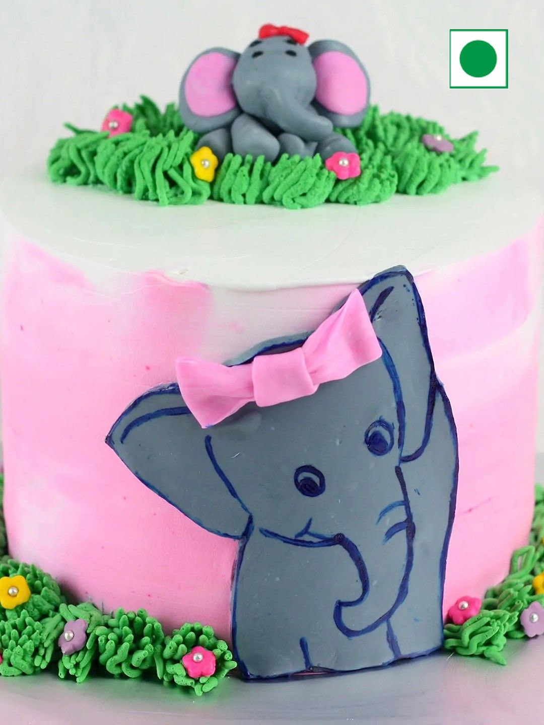 

fnp 6 Layer Cute Elephant Chocolate Flavor Eggless Round Cake - 1 Kg, Pink