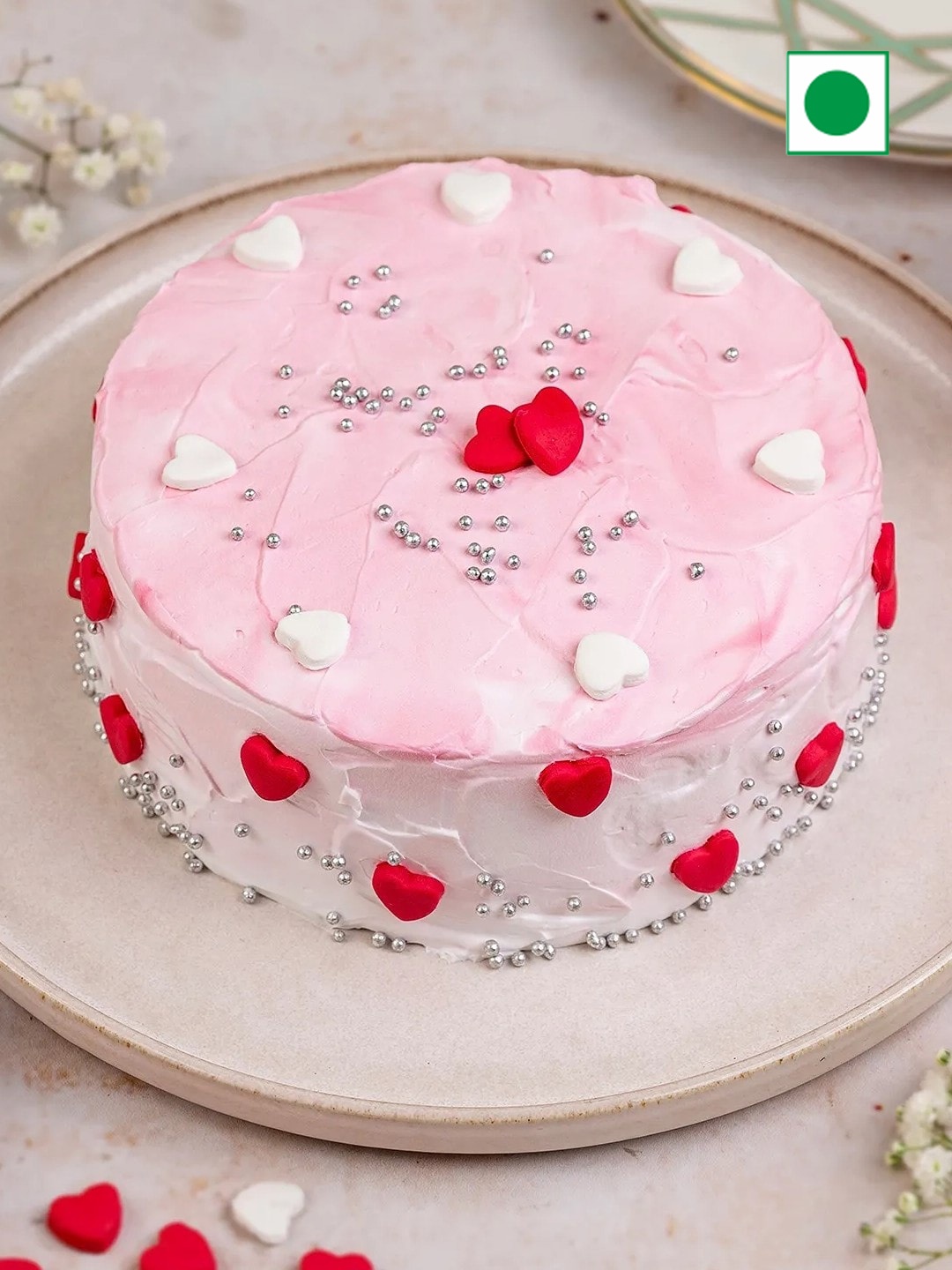 

fnp Chocolate Cream Hearts Round Eggless Cake-1Kg, Pink