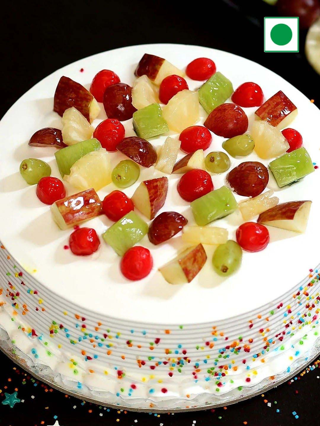 

fnp Fresh Fruit Vanilla Flavor Eggless Round Cake-1Kg, White