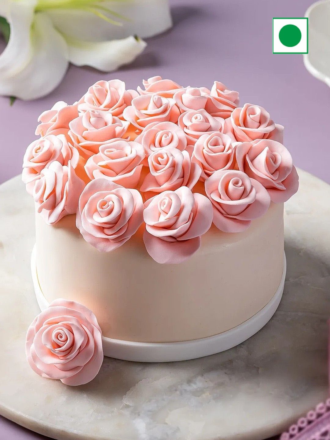 

fnp Decadent Floral Chocolate Flavor Eggless Round Cake-1Kg, Pink